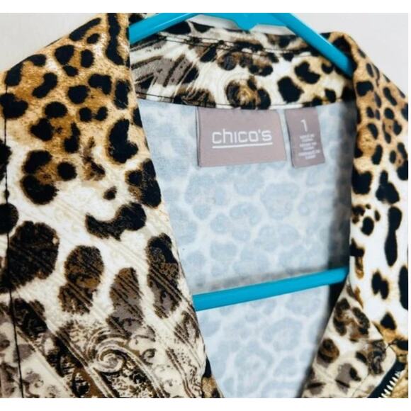 Chico’s animal print leopard cotton zipper shirt size 1 - Picture 4 of 9